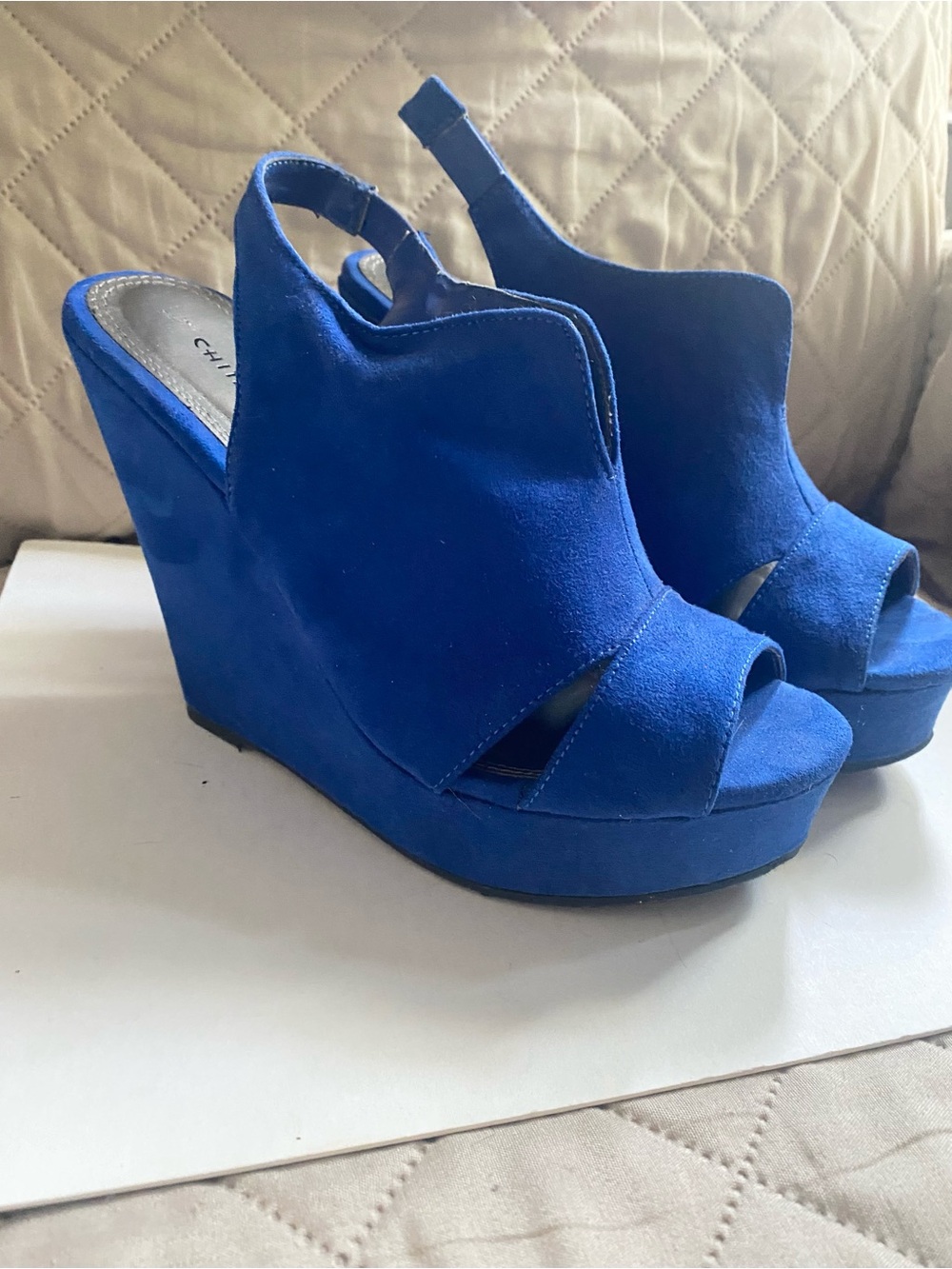 Chinese Laundry Royal Blue Suede Wedge Sandals
